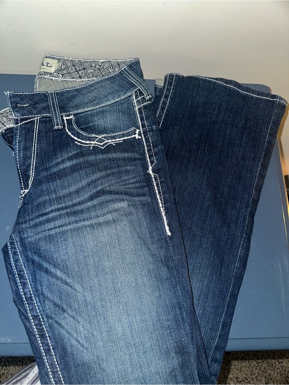Ariat Dark Blue Bootcut Jeans with White Contrast Stitching